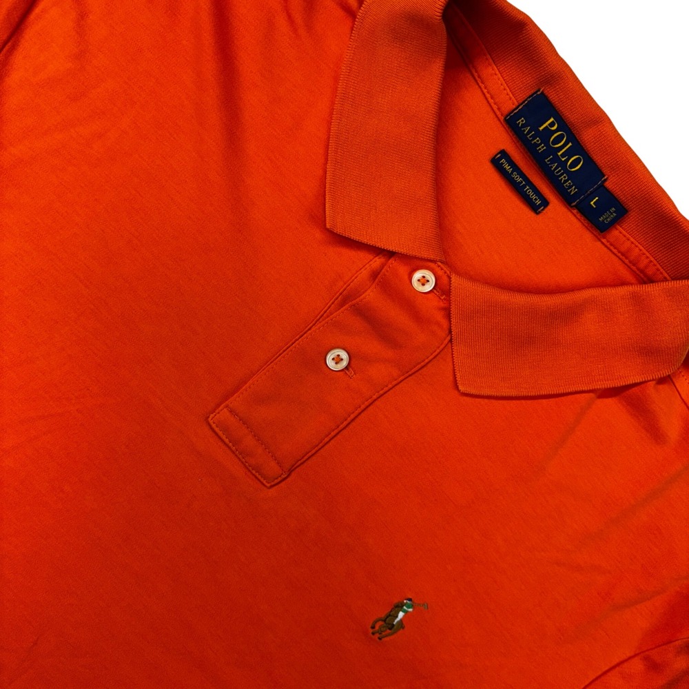 Polo Ralph Lauren Polo Shirt Mens Large Orange Pima Soft Touch Short Sleeve Logo